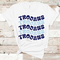 Trojans Wavy Mascot Navy and Light Blue Direct to Film Transfer - 10 to 14 Day Ship Time