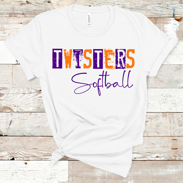 Twisters Softball Grunge Purple and Orange Direct to Film Transfer - 10 to 14 Day Ship Time