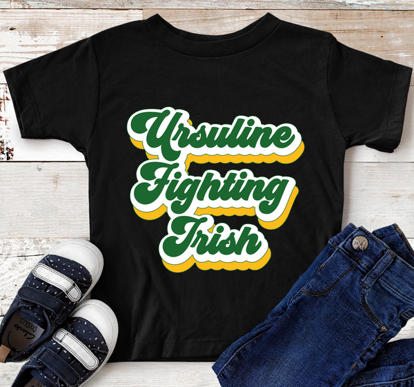Ursuline Fighting Irish Retro Mascot Green, White, and Gold Direct to Film Transfer - YOUTH SIZE - 10 to 14 Day Ship Time