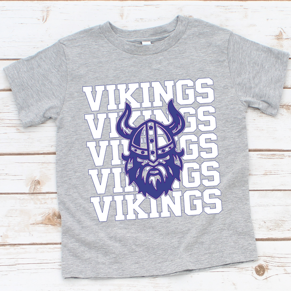 Vikings Stacked Mascot White and Royal Blue Direct to Film Transfer - YOUTH SIZE - 10 to 14 Day Ship Time