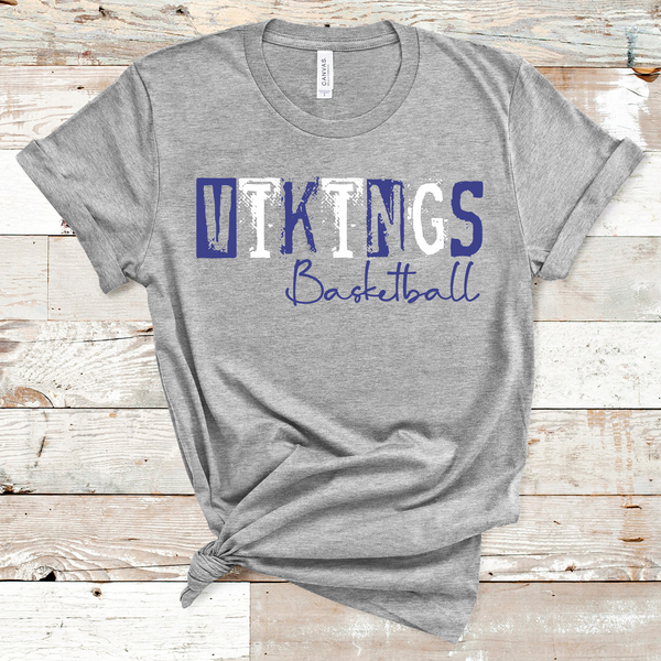 Vikings Basketball Grunge Single Line Royal Blue and White Direct to Film Transfer - 10 to 14 Day Ship Time