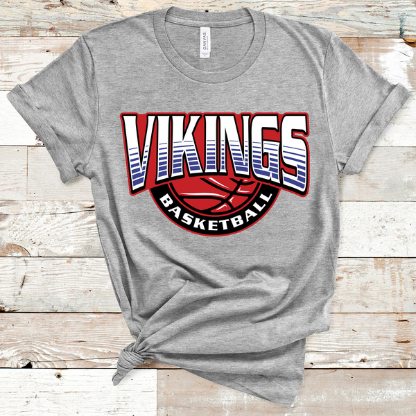 Vikings Basketball Royal Blue, Red, White, and Black Text Direct to Film Transfer - 10 to 14 Day Ship Time