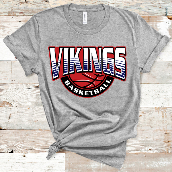 Vikings Basketball Navy Blue, Red, White, and Black Text Direct to Film Transfer - 10 to 14 Day Ship Time