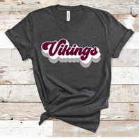Vikings Mascot Retro Font Gray, White, and Burgundy Direct to Film Transfer - 10 to 14 Day Ship Time