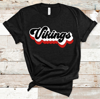 Vikings Mascot Retro Font Red, White, and Black Direct to Film Transfer - 10 to 14 Day Ship Time