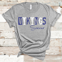 Vikings Soccer Grunge Single Line Royal Blue and White Direct to Film Transfer - 10 to 14 Day Ship Time