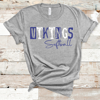 Vikings Softball Grunge Single Line Royal Blue and White Direct to Film Transfer - 10 to 14 Day Ship Time