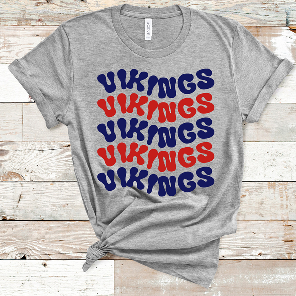 Vikings Wavy Retro Mascot Navy and Red Direct to Film Transfer - 10 to 14 Day Ship Time