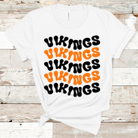 Vikings Wavy Retro Mascot Orange and Black Direct to Film Transfer - 10 to 14 Day Ship Time