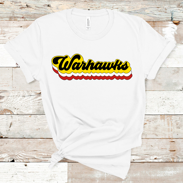 Warhawks Retro Font Red, White, Yellow, and Black Direct to Film Transfer - 10 to 14 Day Ship Time