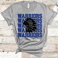Warriors Stacked Mascot Blue and Black Adult Size Direct to Film Transfer - 10 to 14 Day Ship Time