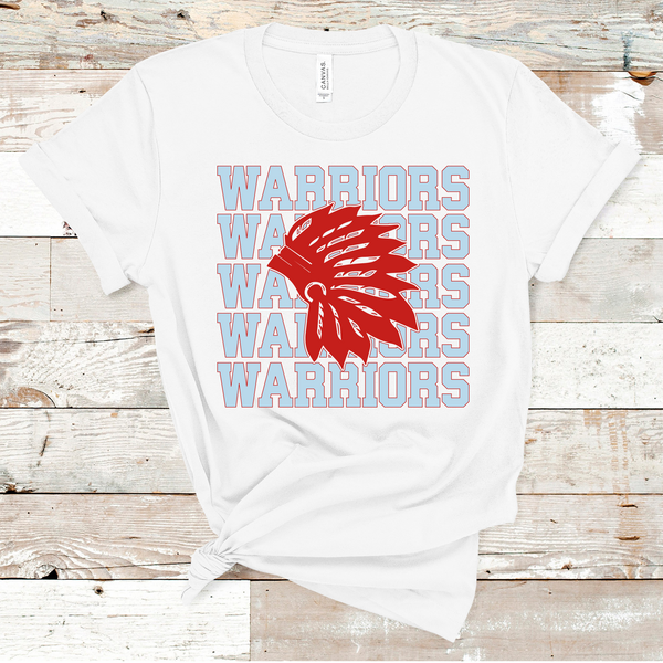 Warriors Mascot Columbia Blue and Red Adult Size Direct to Film Transfer - 10 to 14 Day Ship Time
