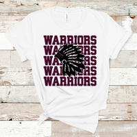 Warriors Mascot Maroon and Black Adult Size Direct to Film Transfer - 10 to 14 Day Ship Time