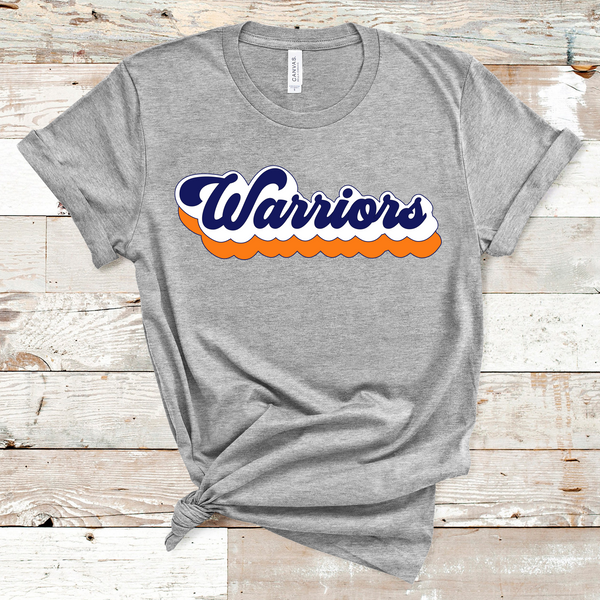 Warriors Retro Font Orange, White, and Navy Direct to Film Transfer - 10 to 14 Day Ship Time