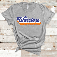 Warriors Retro Font Orange, White, and Royal Direct to Film Transfer - 10 to 14 Day Ship Time