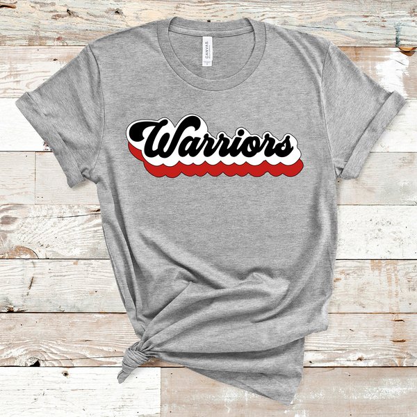 Warriors Retro Font Red, White, and Black Direct to Film Transfer - 10 to 14 Day Ship Time