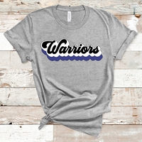 Warriors Retro Font Royal, White, and Blackl Direct to Film Transfer - 10 to 14 Day Ship Time
