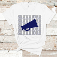 Warriors Stacked Mascot Cheer Gray and Navy Adult Size Direct to Film Transfer - 10 to 14 Day Ship Time