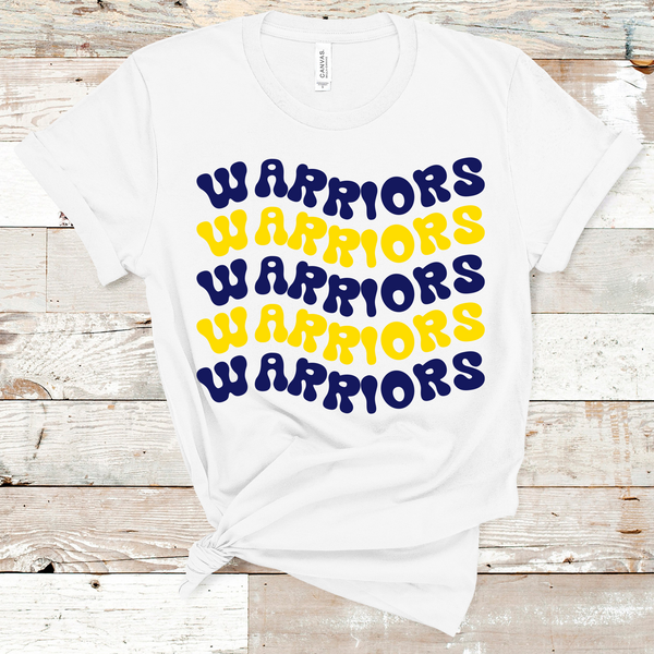 Warriors Wavy Retro Mascot Blue and Yellow Direct to Film Transfer - 10 to 14 Day Ship Time