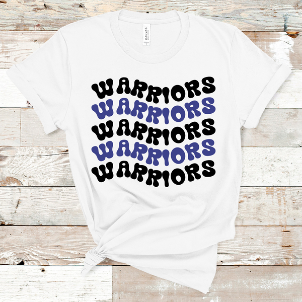 Warriors Wavy Retro Mascot Black and Royal Blue Direct to Film Transfer - 10 to 14 Day Ship Time
