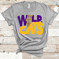 Wildcats Mascot Lightning Bolt Gold and Purple Direct to Film Transfer - 10 to 14 Day Ship Time