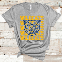 Wildcats Stacked Mascot Design Gold and Navy Adult Size Direct to Film Transfer - 10 to 14 Day Ship Time