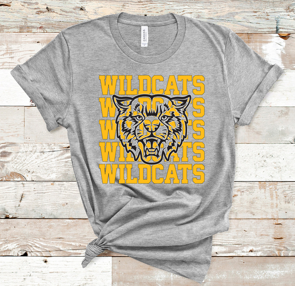 Wildcats Stacked Mascot Design Gold and Black Direct to Film Transfer - 10 to 14 Day Ship Time