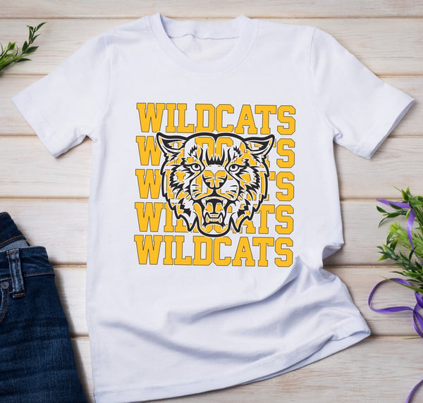 Wildcats School Mascot Stacked Word Art Sublimation Transfer - Youth Size - SUBLIMATION TRANSFER - RTS