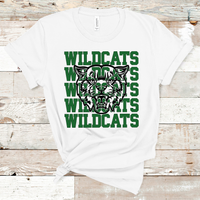 Wildcats Stacked Mascot Design Green and Black Adult Size Direct to Film Transfer - 10 to 14 Day Ship Time