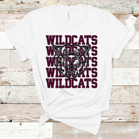 Wildcats Stacked Mascot Design Maroon and Black Adult Size Direct to Film Transfer - 10 to 14 Day Ship Time