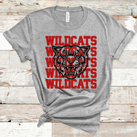 Wildcats Stacked Mascot Design Red and Black Adult Size Direct to Film Transfer - 10 to 14 Day Ship Time