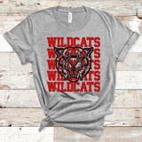 Wildcats Stacked Mascot Design Red and Black Adult Size Direct to Film Transfer - 10 to 14 Day Ship Time