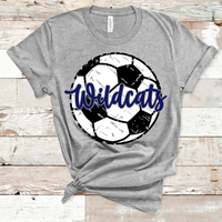 Wildcats Distressed Soccer Ball Navy Text Direct to Film Transfer - 10 to 14 Day Ship Time