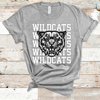 Wildcats Stacked Mascot Design White and Black Adult Size Direct to Film Transfer - 10 to 14 Day Ship Time