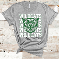 Wildcats Stacked Mascot Design White and Green Adult Size Direct to Film Transfer - 10 to 14 Day Ship Time