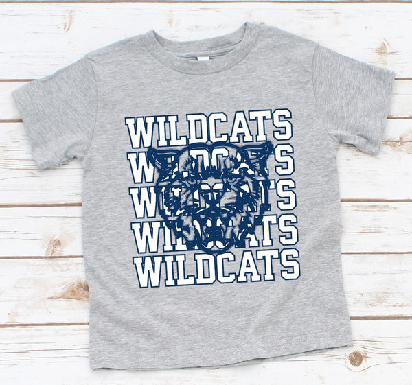 Wildcats Word Stack Mascot White and Navy Direct to Film Transfer - YOUTH SIZE - 10 to 14 Day Ship Time
