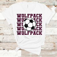 Wolfpack Stacked Mascot Soccer Maroon Text Direct to Film Transfer - 10 to 14 Day Ship Time