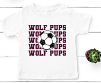 Wolf Pups Stacked Mascot Soccer Maroon Text Direct to Film Transfer - YOUTH SIZE - 10 to 14 Days Until RTS