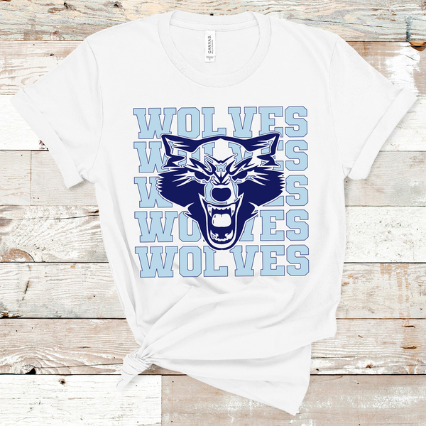 Wolves Mascot Light Blue and Navy Adult Size Direct to Film Transfer - 10 to 14 Day Ship Time