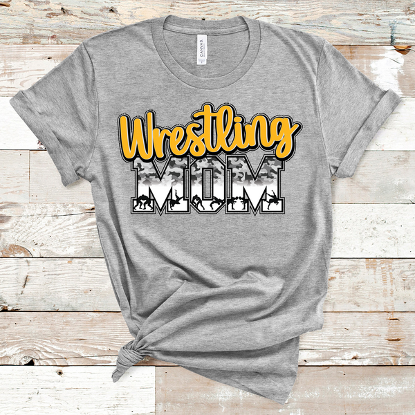 Wrestling Mom Camo Print Gold Lettering Direct to Film Transfer - 10 to 14 Day Ship Time