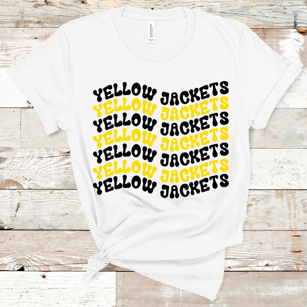 Yellow Jackets Wavy Retro Mascot Black and Yellow Direct to Film Transfer - 10 to 14 Day Ship Time