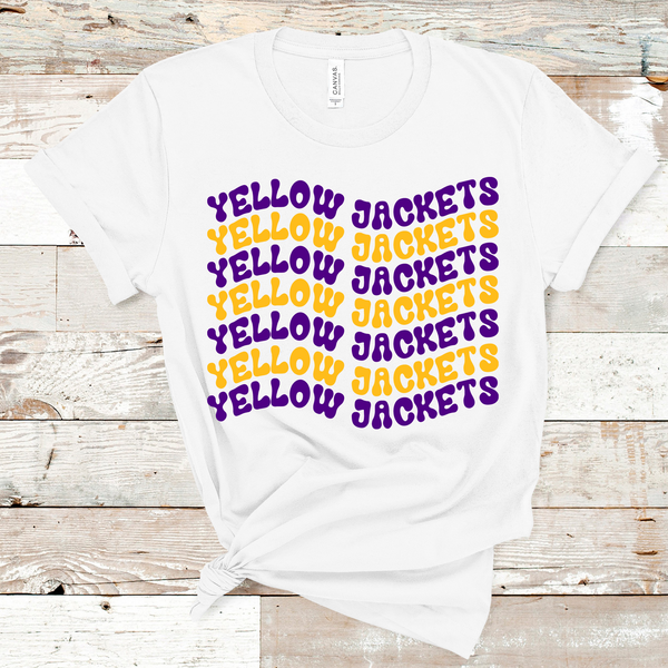 Yellow Jackets Wavy Retro Mascot Purple and Gold Direct to Film Transfer - 10 to 14 Day Ship Time
